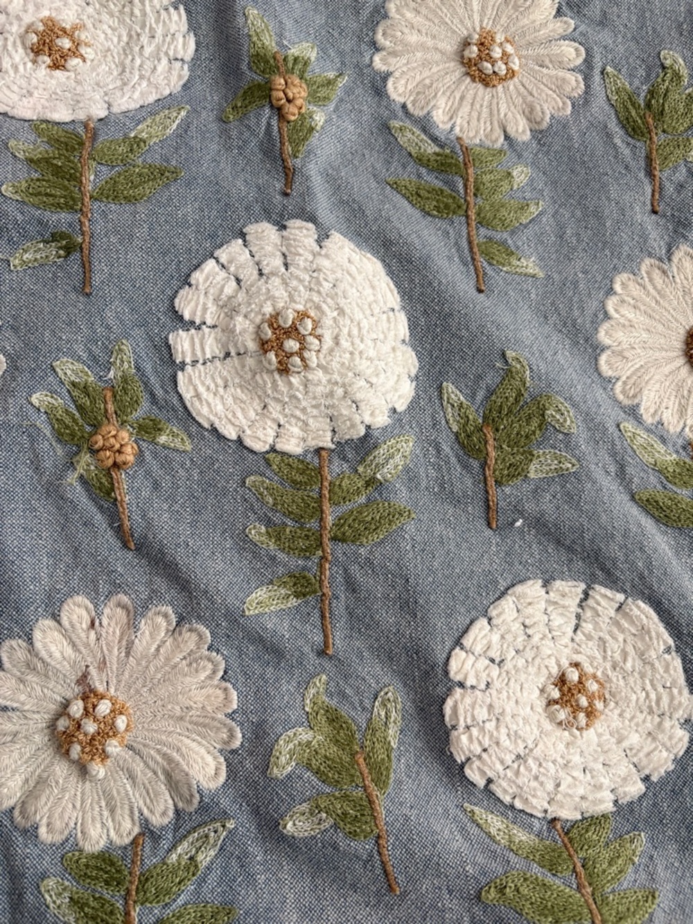 Floral Embroidered Blue Throw Pillow Covers - White Daisy Design - Picture 2 of 3